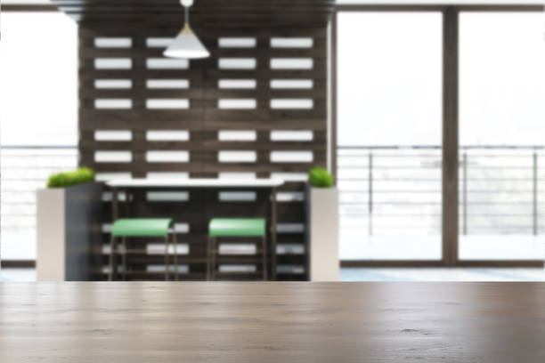 istock White and wooden eco bar interior, front blur 954932358