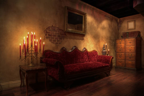 istock Vintage Styled Living Room with Red Couch and Candles 95493352