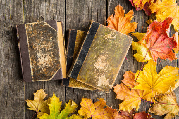 istock Vintage books and autumn leaves. Top view. 954940846