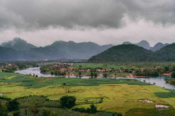Scenic view of  river among rice fields  in valley in Tam Coc, Vietnam