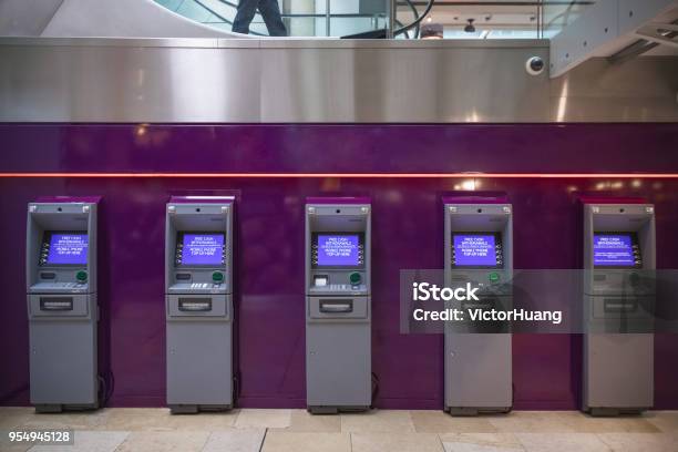 Free Cash Withdrawals Atm Machines Stock Photo - Download Image Now - ATM, Bank - Financial Building, In A Row