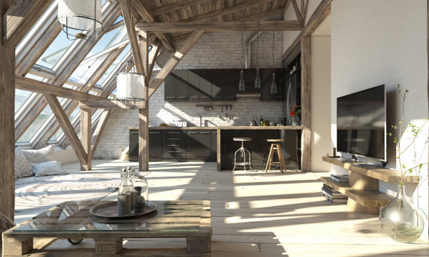 Scandinavian Attic Living Room Interior