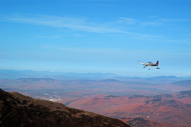 Flight over Mount Washington stock photo