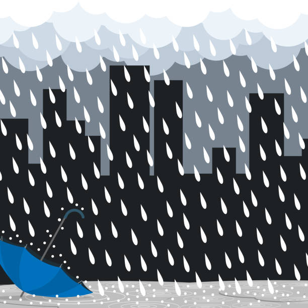 illustrazioni stock, clip art, cartoni animati e icone di tendenza di brutto giorno vettore ombrello pioggia pesante - colletto alzato