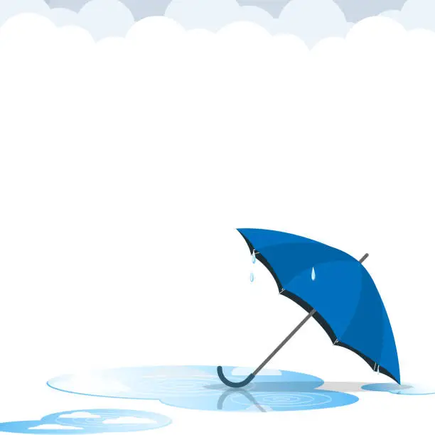 Vector illustration of umbrella after rain flat vector