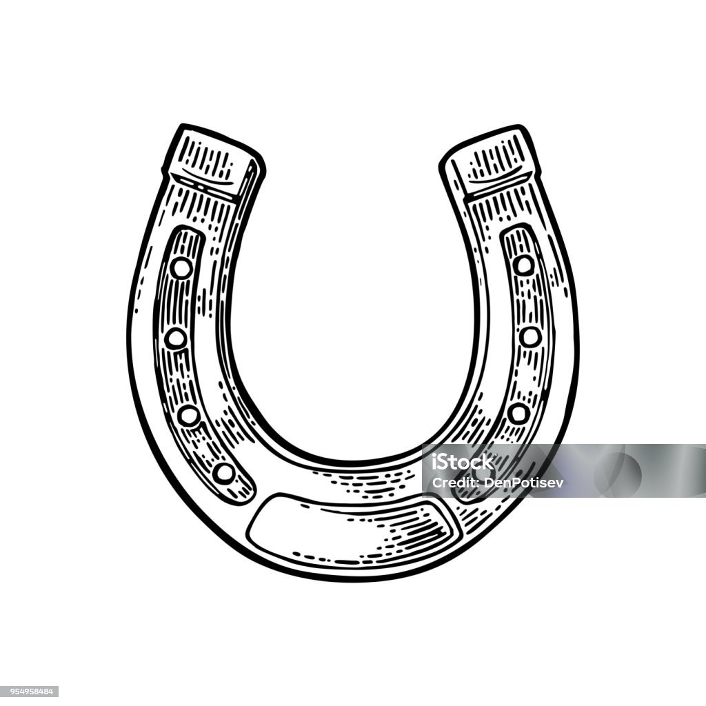 Horseshoe. Vintage vector engraving illustration for info graphic, poster, web. Black on white background Horseshoe. Vintage vector engraving illustration for info graphic, poster, web. Black on white background. Horseshoe stock vector