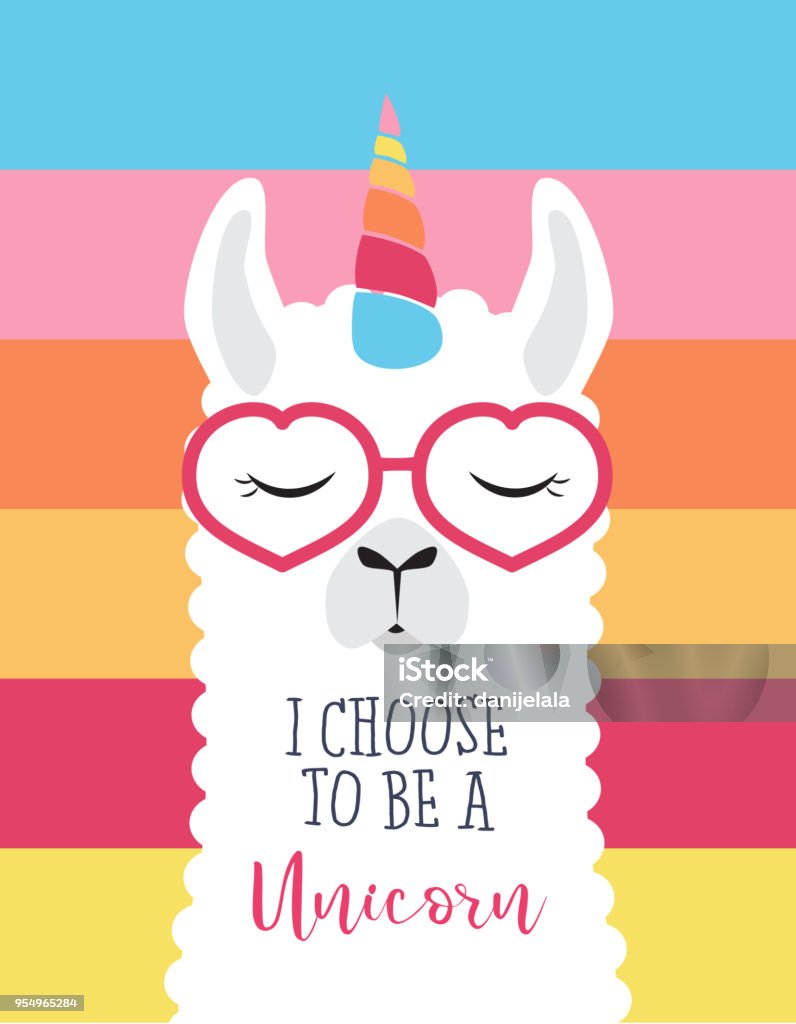 Llama de fluffy lindo Unicornio (alpaca) - arte vectorial de Llama - Familia del camello libre de derechos