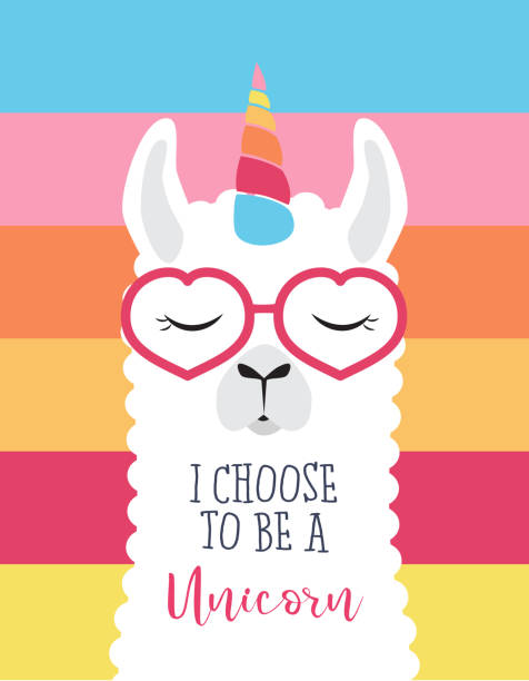 Cute fluffy unicorn llama (alpaca) Cute fluffy unicorn llama (alpaca) cute, card , llama farm cartoon animal child stock illustrations