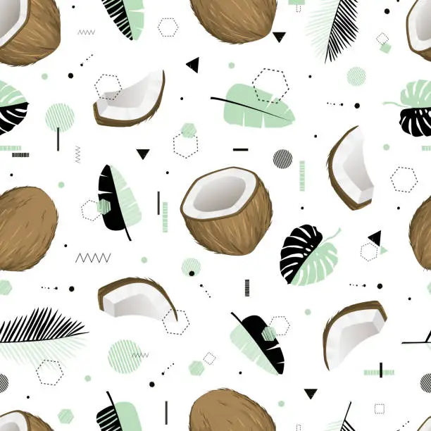 Vector illustration of Pattern with cute coconuts