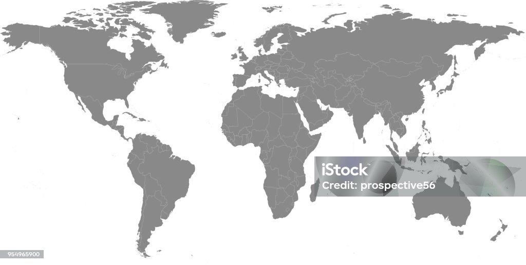 Altamente detallado mundo mapa vectorial esquema ilustración con las fronteras de los países en fondo gris - arte vectorial de Mapa mundial libre de derechos