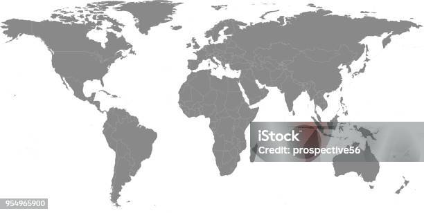 Высоко Детализированная Иллюстрация Вектора Карты Мира Со Странами Границами В Сером Фоне — стоковая векторная графика и другие изображения на тему Карта мира