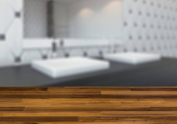 istock Background with empty wooden table. Flooring. Modern bathroom 954966868