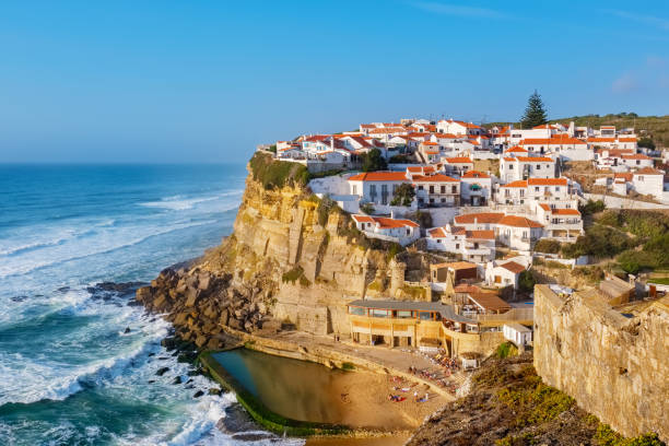 Sea lifelines town. Portugal View of seaside town Azenhas do Mar. Municipality of Sintra, Portugal azenhas do mar stock pictures, royalty-free photos & images