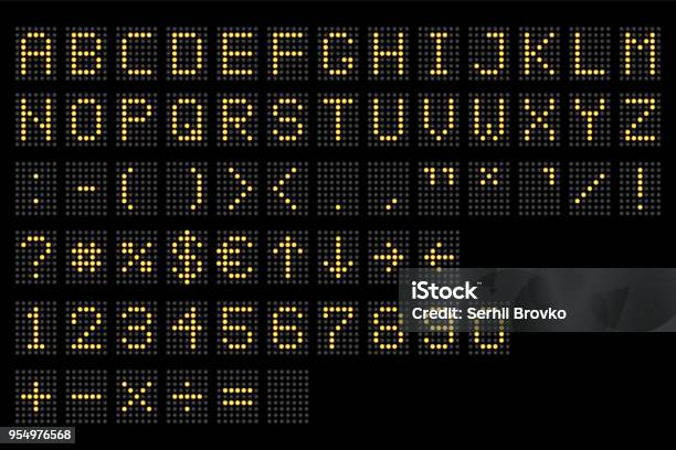 Led Digital Alphabet Electronic Number And Alphabet Digital Display Letters And Symbols Digital Terminal Table Led Font With Grid Vector Illustration Stock Illustration - Download Image Now