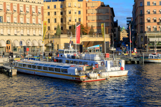 Stockholm, Sweden. January 23, 2023. SL Commuter Ferry named Maria moored in Nybroviken