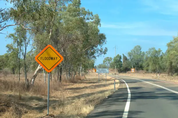 Photo of Floodway sign near road in the outback of Queensland in Australia
