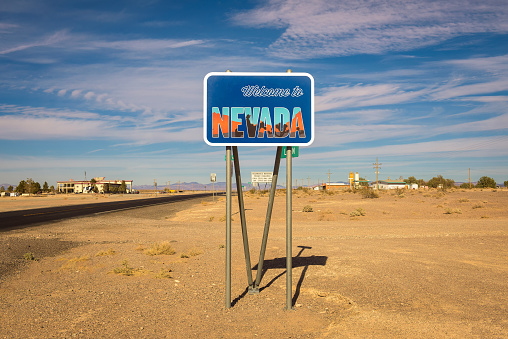 Welcome to Nevada road sign along State Route 373 near Death Valley