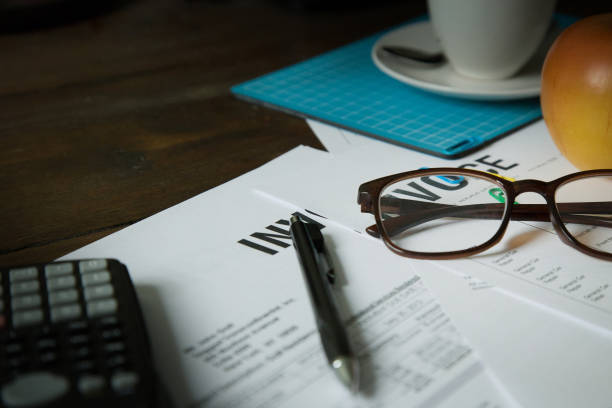 istock Business person working on wood table Flat lay background. 955001456