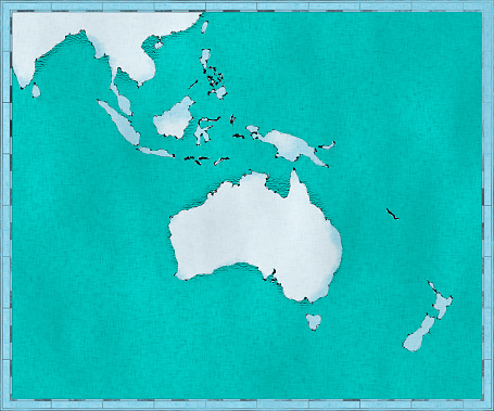 Map of Oceania, drawn illustrated brush strokes, geographic map, physics. Cartography, geographical atlas