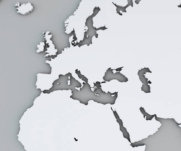 map of the mediterranean sea and europe, africa and the middle east. - middle east map east globe imagens e fotografias de stock