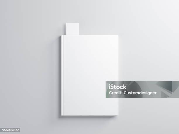 White Book With Bookmark Mockup On Gray Background Stock Photo - Download Image Now - Bookmark, Book, Model - Object