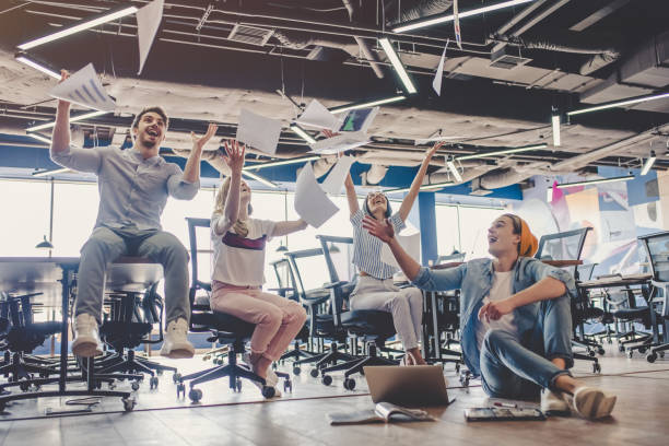 istock Group of people working in modern office 955011086