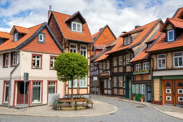 Historic timber framed houses in the centre of Wernigerode town in Saxony-Anhalt, Germany