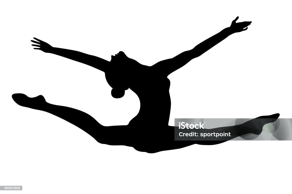 UD7A3089 split leap exercise gymnast woman black silhouette Gymnastics stock vector