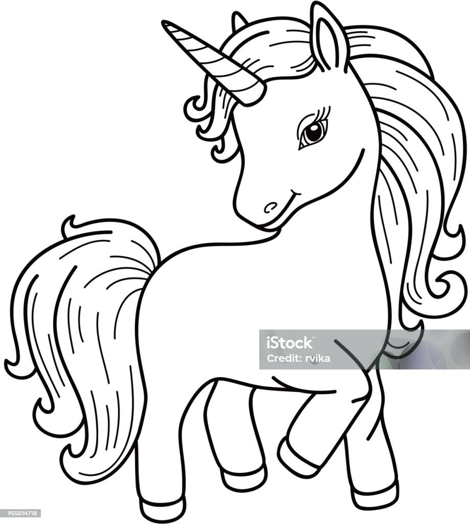 Vector Unicorn Cartoon Black Silhouette Stock Illustration - Download Image  Now - Unicorn, Outline, Coloring - iStock