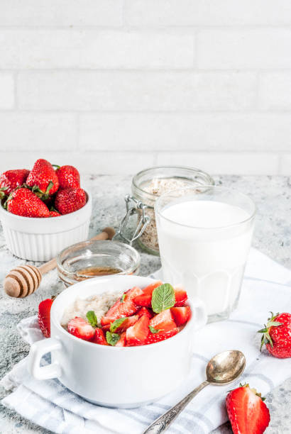 istock Breakfast oatmeal with strawberry 955015080