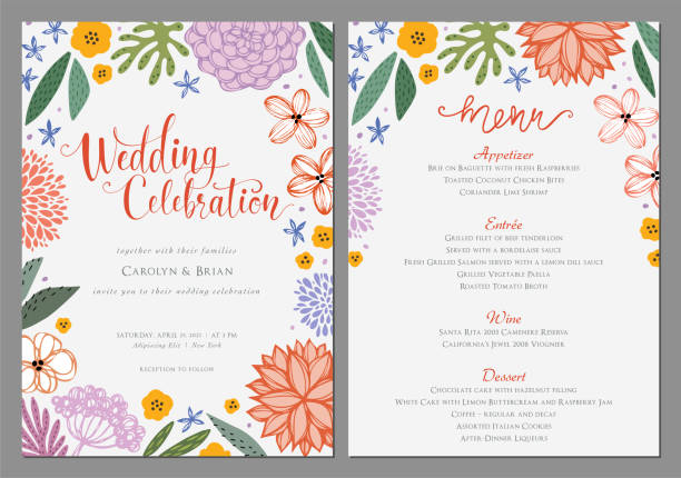 초대 및 카드 디자인 set_04 - greeting card invitation wedding menu stock illustrations