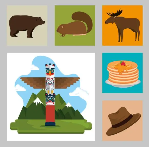 Vector illustration of canadian culture set icons