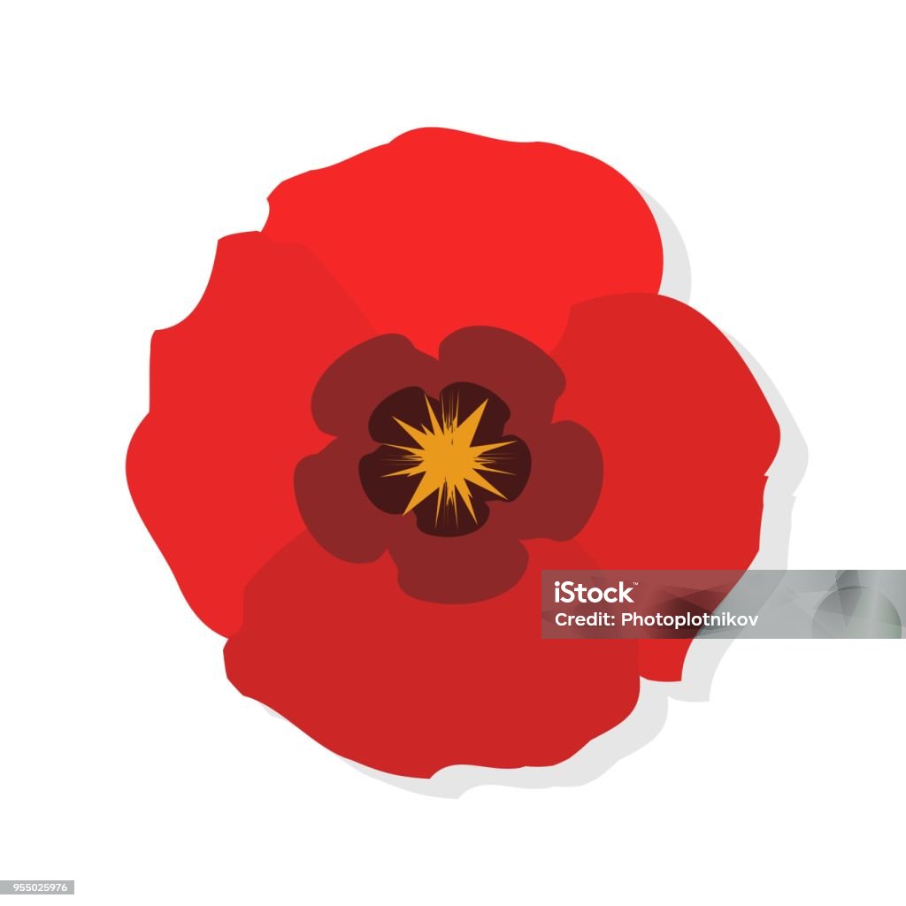 Poppy flower flat icon. Red poppies on white background. Vector Illustration Poppy - Plant stock vector