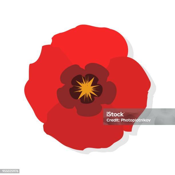 Poppy Flower Flat Icon Red Poppies On White Background Vector Illustration Stock Illustration - Download Image Now