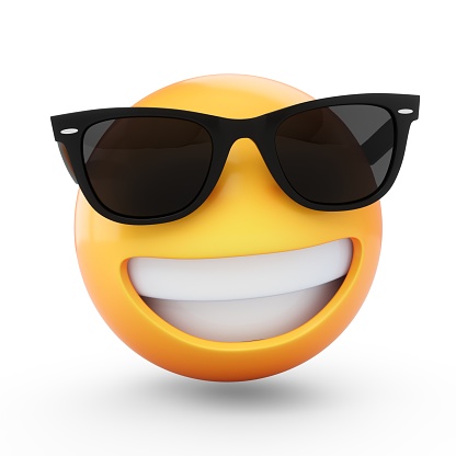 3D Render fresco emoji con gafas de sol aislados en fondo blanco photo