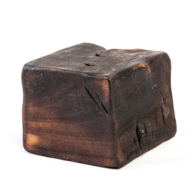 istock Big old dark cube is cut out from old wood. Isolated on white 955037376