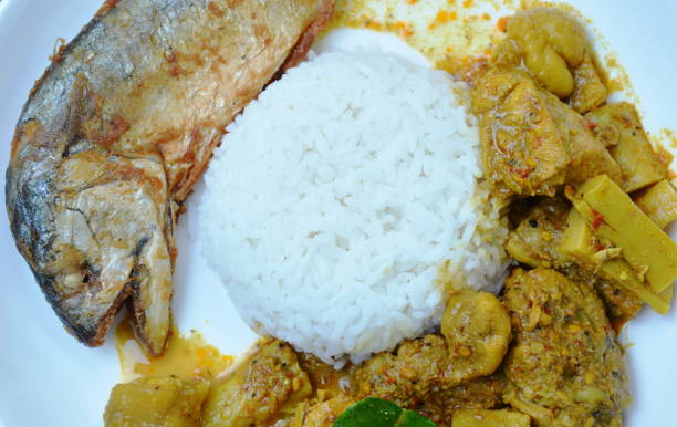 istock batter fried mackerel coating egg yolk and boiled chicken bamboo shoot curry with rice 955040850