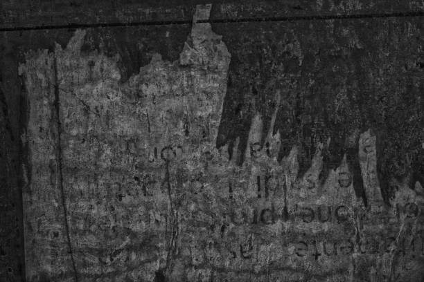 istock Monochrome Torn poster after vote on tin textured wall. Ripped newspaper 955040990