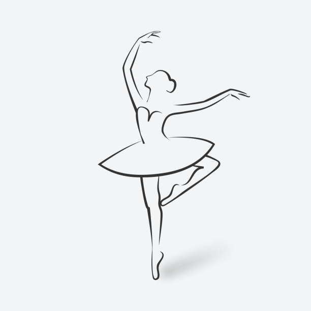 ilustrações, clipart, desenhos animados e ícones de esboce a postura de balé. símbolo do estúdio de dança - ballet dancer