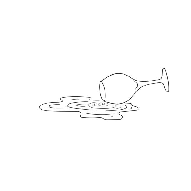 Hand Drawn Doodle Sketch Line Art Vector Illustration of Tipped Over Wineglass with Spilled Liquid. Emblem Poster Banner Black Outline Design Element Hand Drawn Doodle Sketch Line Art Vector Illustration of Tipped Over Wineglass with Spilled Liquid. Emblem Poster Banner Black Outline Design Element Template wine glass knocked over stock illustrations