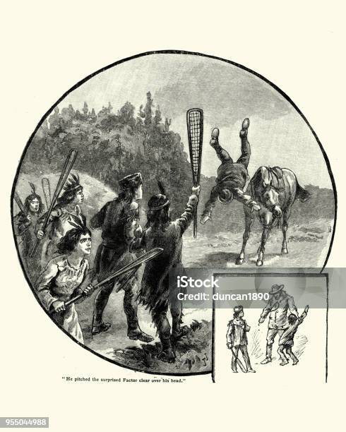 Native Americans With Lacrosse Sticks 19th Century Stock Illustration - Download Image Now
