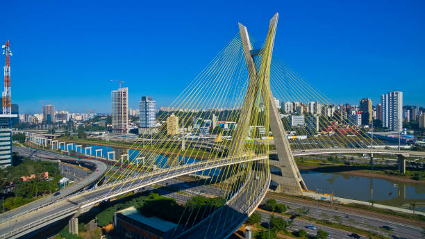 Cable-stayed bridge in Sao Paulo Brazil Aerial photo of Cable-stayed bridge in Sao Paulo, Brazil cable stayed bridge stock pictures, royalty-free photos & images