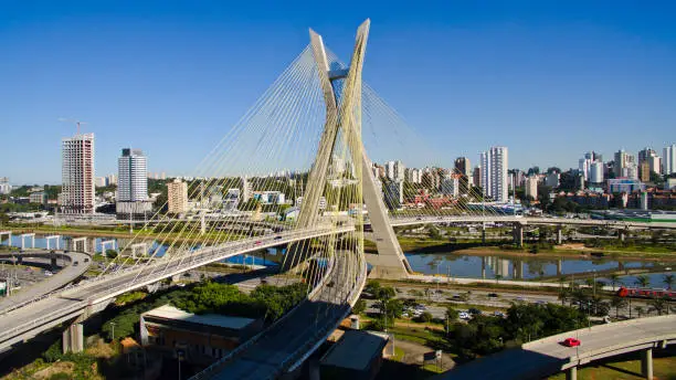 Aerial photo of Cable-stayed bridge in Sao Paulo, Brazil