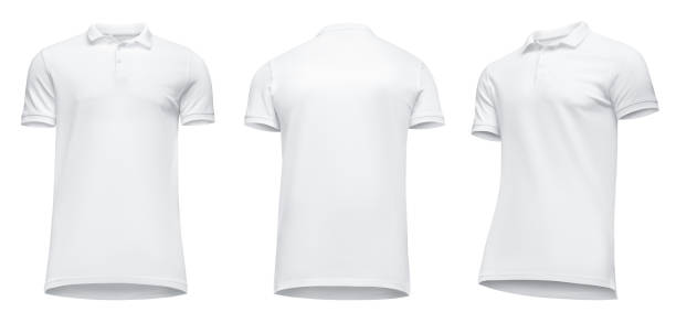 istock Blank template men white polo shirt short sleeve, front view half turn bottom-up, isolated on white background with clipping path. Mockup concept t-shirt for design and print 955050786