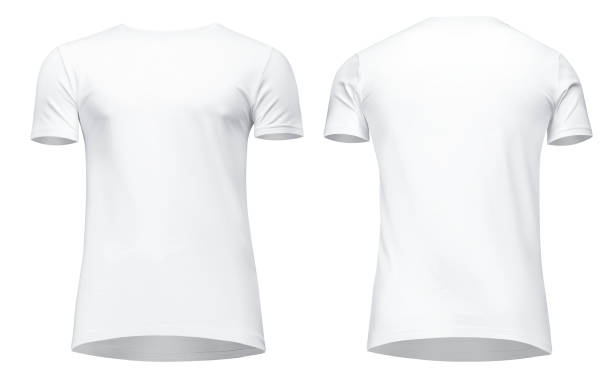 istock Blank template men white t shirt short sleeve, front and back view bottom-up, isolated on white background with clipping path. Mockup concept tshirt for design and print 955051492