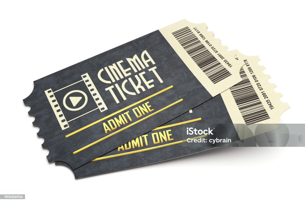 Cinema tickets Two retro cinema tickets isolated on white background Movie Theater Stock Photo