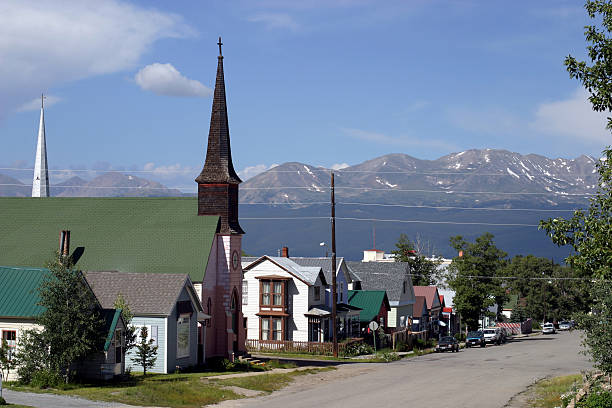 Looking towards the city of Leadville in Colorado, USA. View towards the mountains in the background.