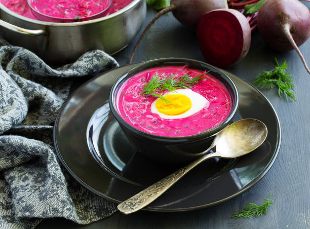 istock Cold soup with yogurt beets and cucumbers. okroshka. 955060280
