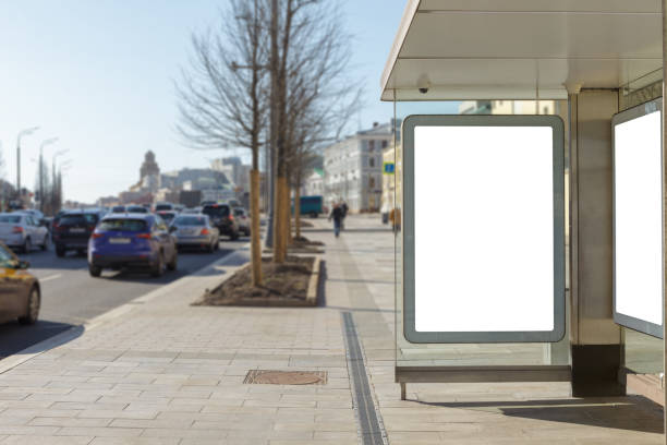 blank mockup of bus stop billboard poster - bus stop imagens e fotografias de stock