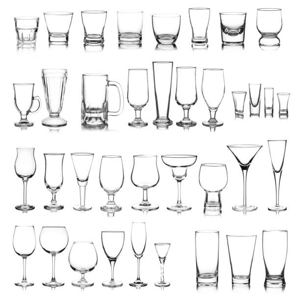 glassware collection - glass empty nobody isolated imagens e fotografias de stock